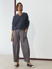 Charcoal Grey Boucle Long Sleeve V-Neck Knit Jumper with Wool - Image 2 of 8