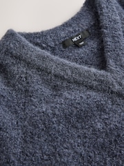 Charcoal Grey Boucle Long Sleeve V-Neck Knit Jumper with Wool - Image 7 of 8