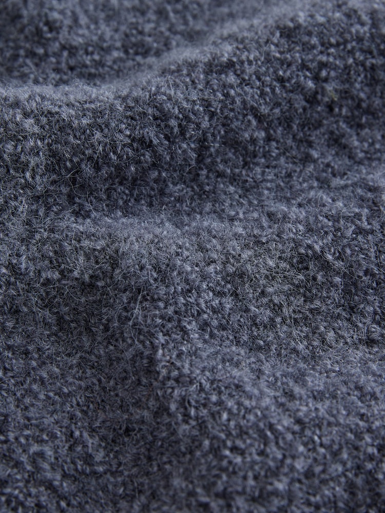Charcoal Grey Boucle Long Sleeve V-Neck Knit Jumper with Wool - Image 8 of 8