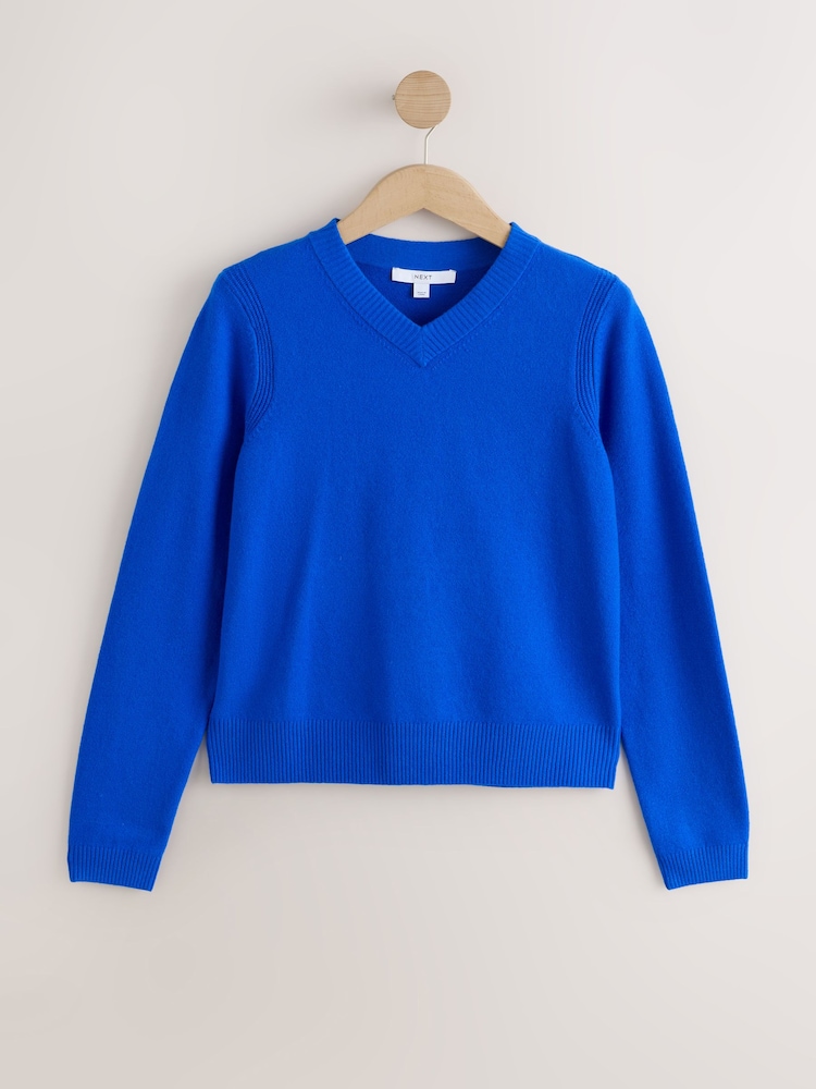 Cobalt Blue Supersoft V-Neck Long Sleeve Jumper - Image 1 of 3 Cobalt Blue Supersoft V-Neck Long Sleeve Jumper - Image 1 of 3