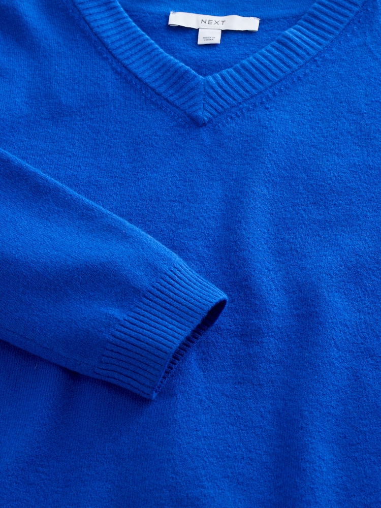 Cobalt Blue Supersoft V-Neck Long Sleeve Jumper - Image 2 of 3 Cobalt Blue Supersoft V-Neck Long Sleeve Jumper - Image 2 of 3