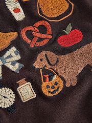 Chocolate Brown Autumnal Embroidery Cotton Rich Soft Touch Long Sleeve Crew Neck Jumper - Image 6 of 7