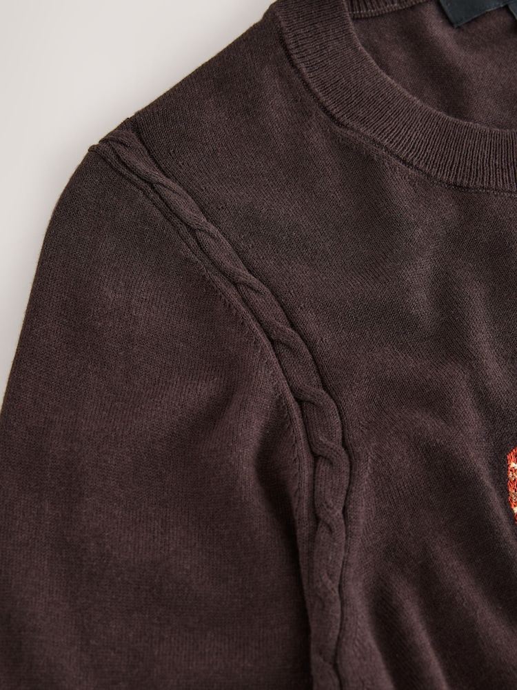 Chocolate Brown Autumnal Embroidery Cotton Rich Soft Touch Long Sleeve Crew Neck Jumper - Image 7 of 7 Chocolate Brown Autumnal Embroidery Cotton Rich Soft Touch Long Sleeve Crew Neck Jumper - Image 7 of 7