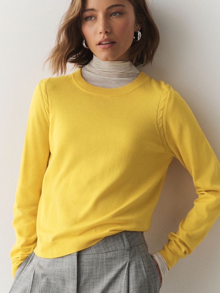 Yellow Cotton Rich Soft Touch Long Sleeve Crew Neck Jumper - Image 1 of 4 Yellow Cotton Rich Soft Touch Long Sleeve Crew Neck Jumper - Image 1 of 4