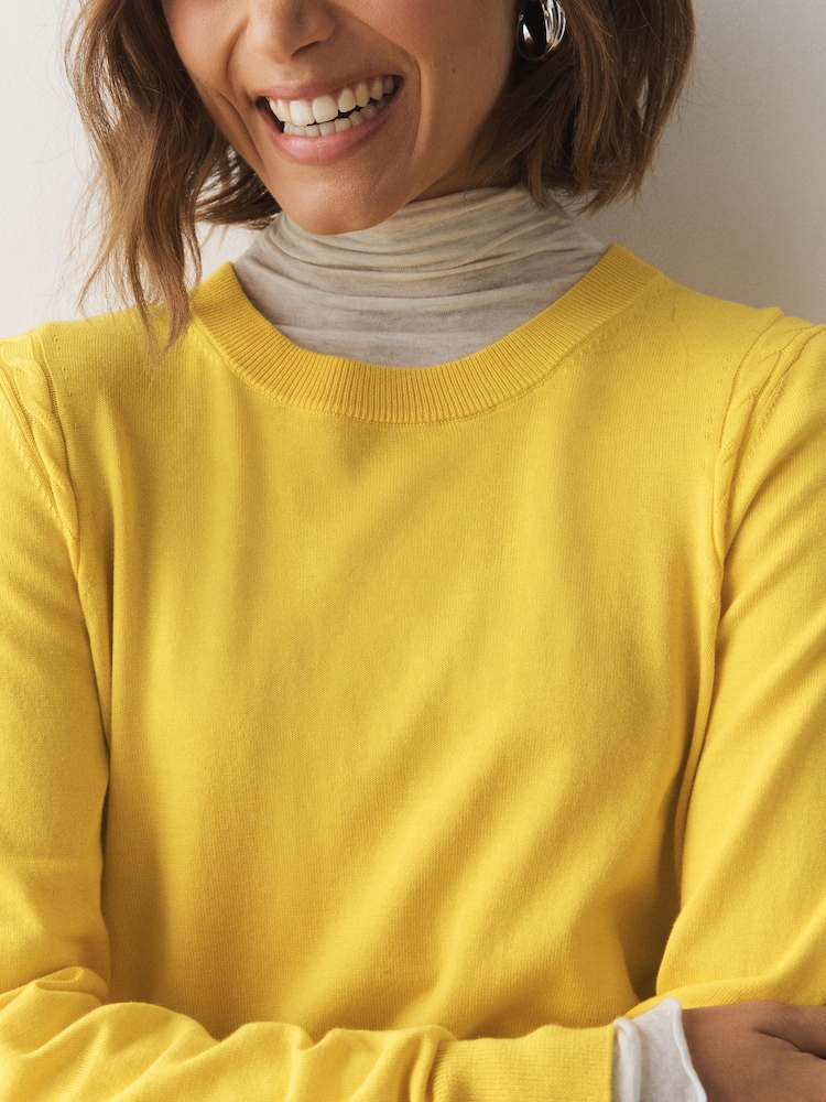 Yellow Cotton Rich Soft Touch Long Sleeve Crew Neck Jumper - Image 4 of 4 Yellow Cotton Rich Soft Touch Long Sleeve Crew Neck Jumper - Image 4 of 4