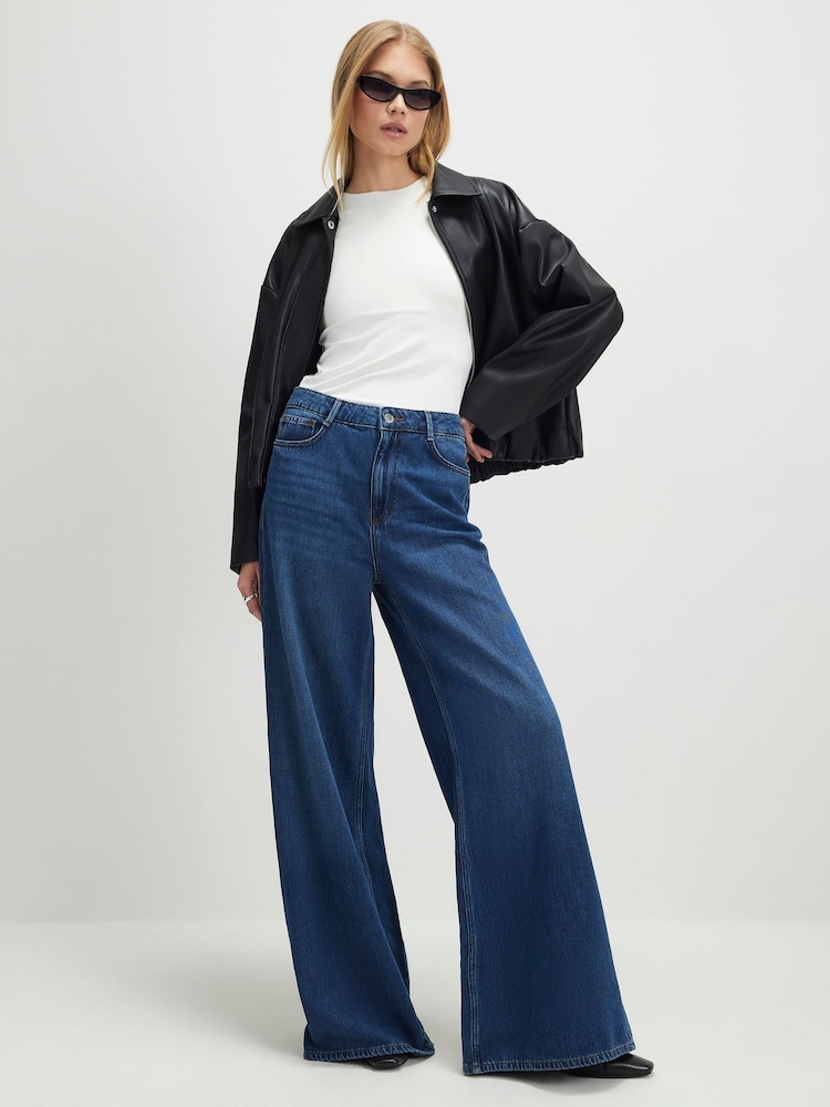 River Island Blue High Rise Soft Wide Leg Jeans - Image 1 of 4
