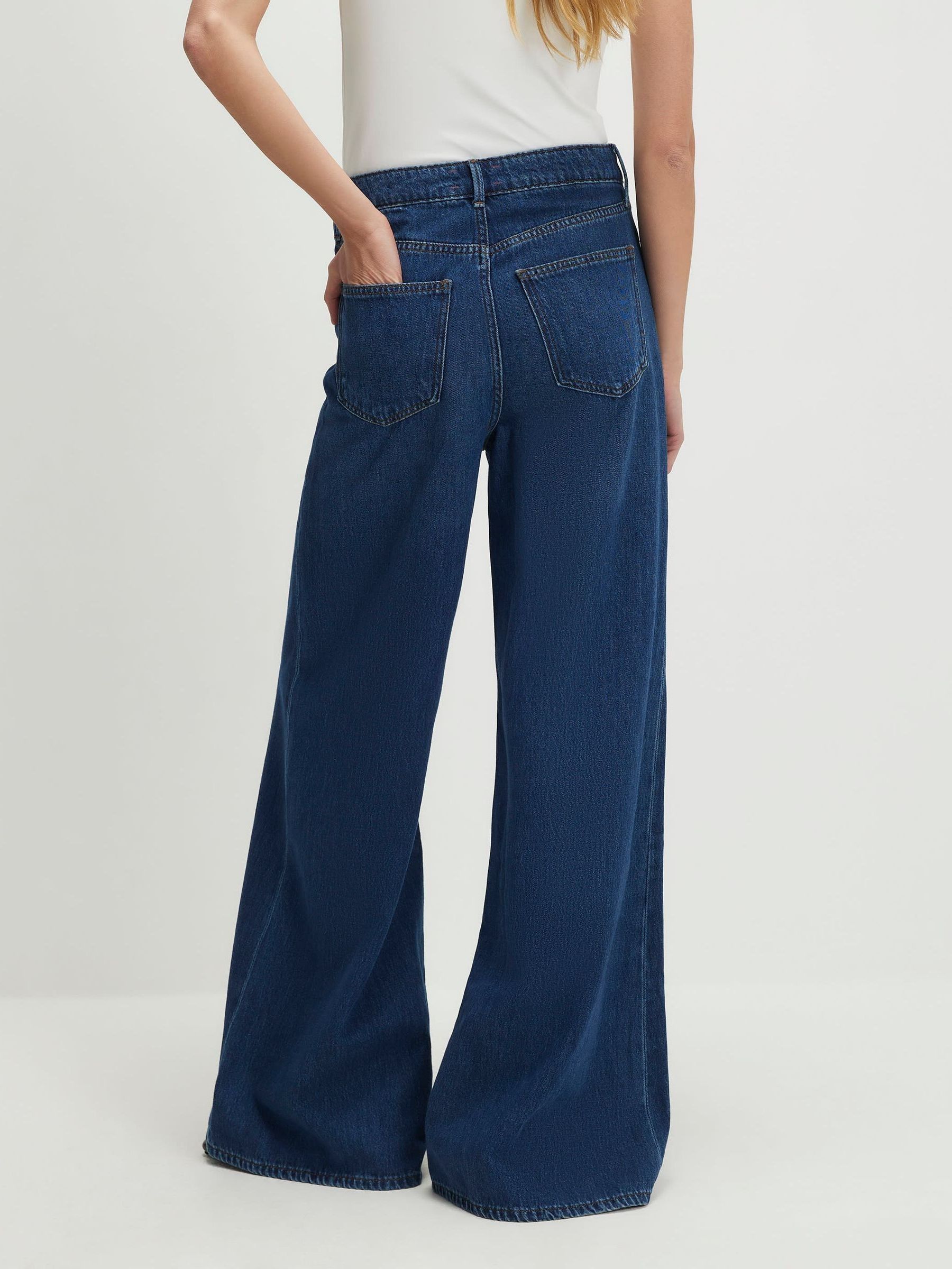 Buy River Island Dark Blue High Rise Soft Wide Leg Jeans from Next USA