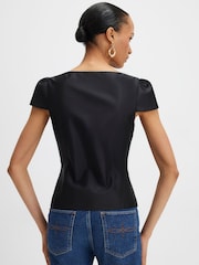 Negru - River Island Button Front Puff Sleeve Top - Imaginea 2 din 4