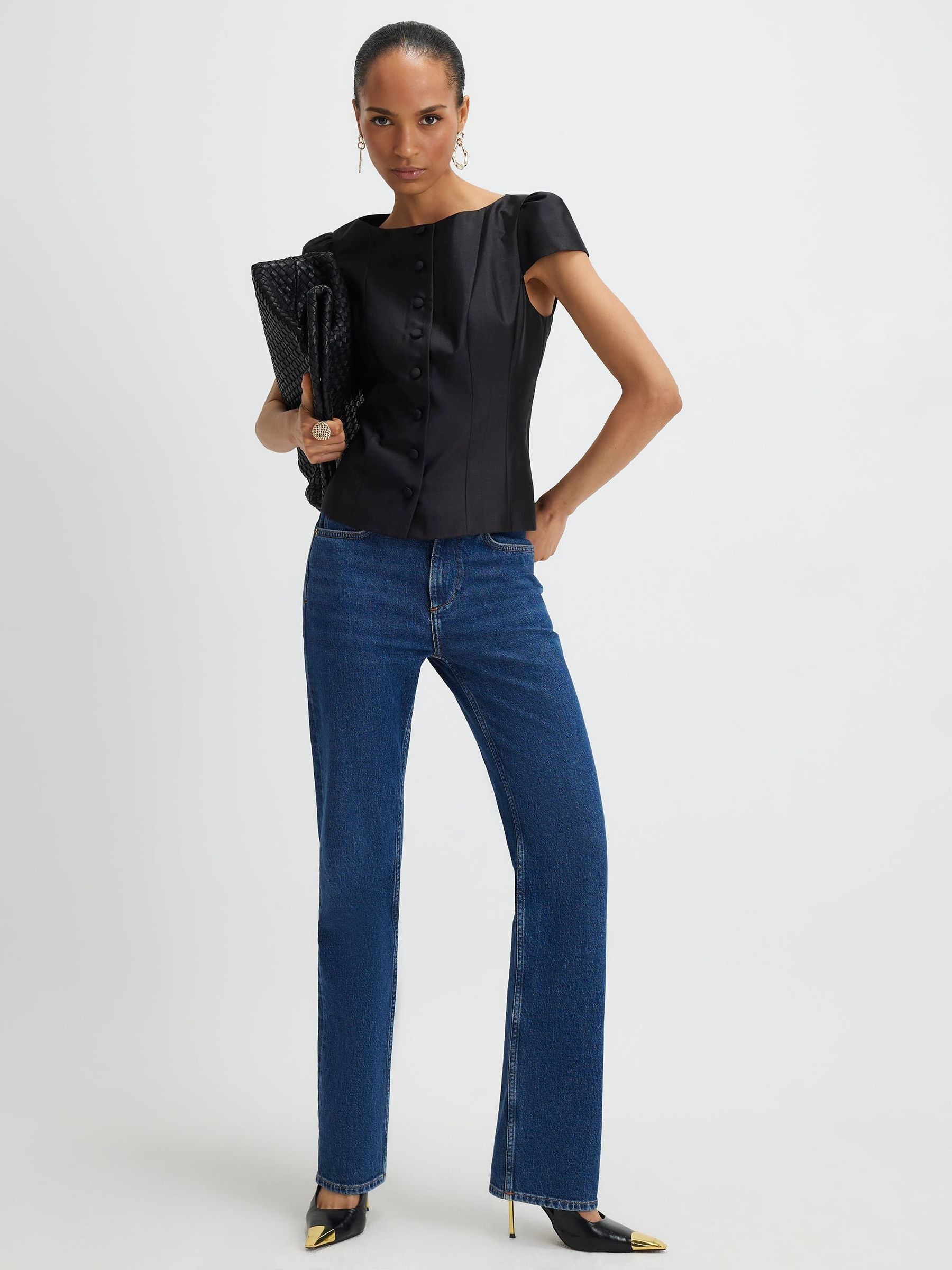 Buy River Island Black Button Front Puff Sleeve Top from Next USA