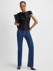 Negru - River Island Button Front Puff Sleeve Top - Imaginea 3 din 4