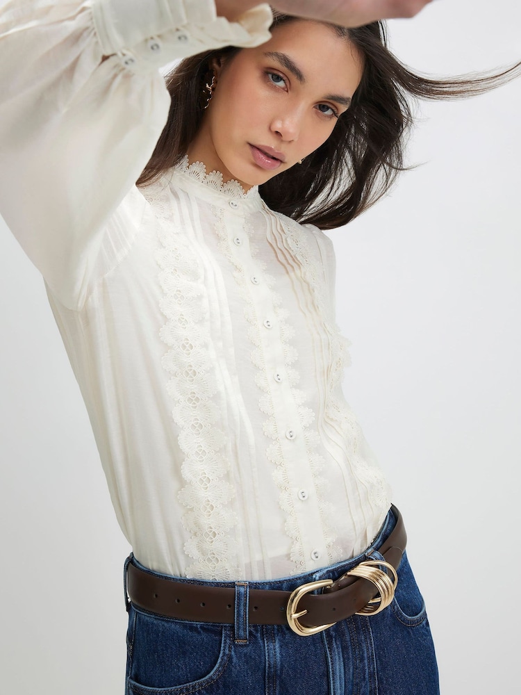 River Island White Long Sleeve Broderie Shirt - Image 1 of 4