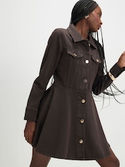 River Island Brown A line Button Through Denim Mini Dress - Image 1 of 4