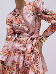 River Island Pink Long Sleeve Floral Belted Shirt Dress - Image 3 of 4