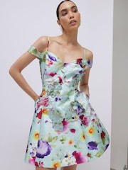 River Island Blue Strappy 3D Floral Beaded Mini Dress - Image 1 of 4