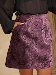 Love & Roses Purple Tailored Flocked Velvet Mini Skirt - Image 1 of 5