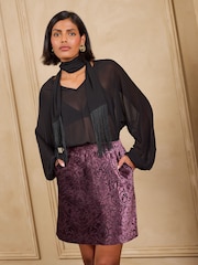 Love & Roses Purple Tailored Flocked Velvet Mini Skirt - Image 3 of 5