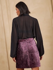 Love & Roses Purple Tailored Flocked Velvet Mini Skirt - Image 4 of 5