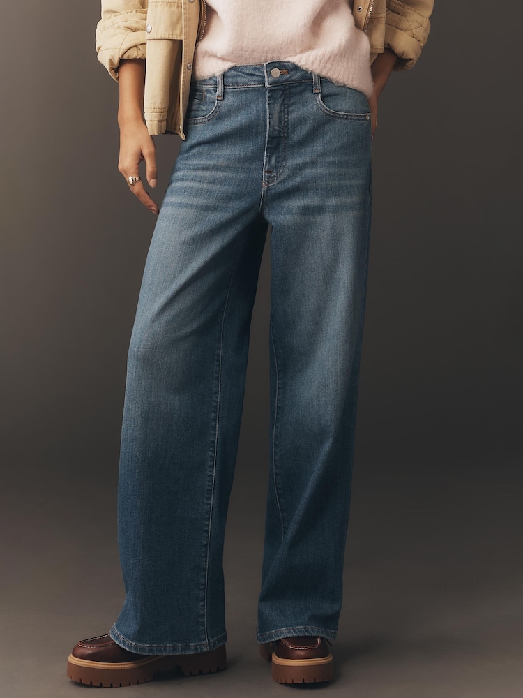 Anthropologie Sadie High-Rise Wide-Leg Blue Jeans - Image 1 of 4 Anthropologie Sadie High-Rise Wide-Leg Blue Jeans - Image 1 of 4