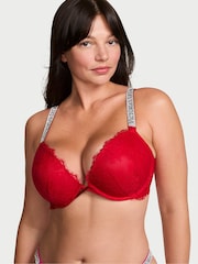 Victoria's Secret Lipstick Red Push Up Shine Strap Lace Bra - Image 1 of 2