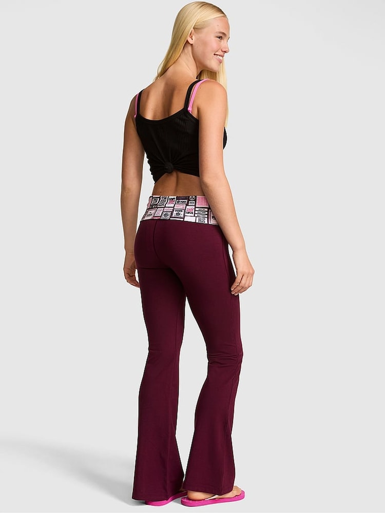 Victoria's Secret PINK Snow Heather Grey Stripe Foldover Leggings - Image 2 of 2 Victoria's Secret PINK Snow Heather Grey Stripe Foldover Leggings - Image 2 of 2