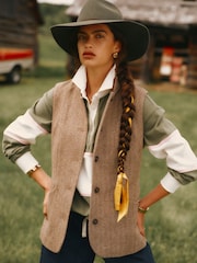 Hnědá - Tweed Wool Blend Nehru Collar Gilet - Obrázek 1 z 11