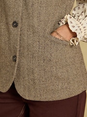 Hnědá - Tweed Wool Blend Nehru Collar Gilet - Obrázek 10 z 11