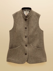 Hnědá - Tweed Wool Blend Nehru Collar Gilet - Obrázek 11 z 11