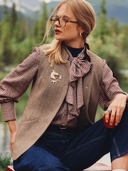Hnědá - Tweed Wool Blend Nehru Collar Gilet - Obrázek 2 z 11