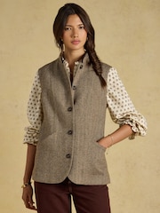 Hnědá - Tweed Wool Blend Nehru Collar Gilet - Obrázek 3 z 11