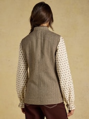 Hnědá - Tweed Wool Blend Nehru Collar Gilet - Obrázek 4 z 11