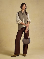 Hnědá - Tweed Wool Blend Nehru Collar Gilet - Obrázek 6 z 11