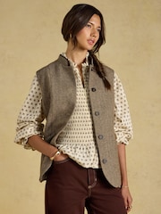 Hnědá - Tweed Wool Blend Nehru Collar Gilet - Obrázek 8 z 11