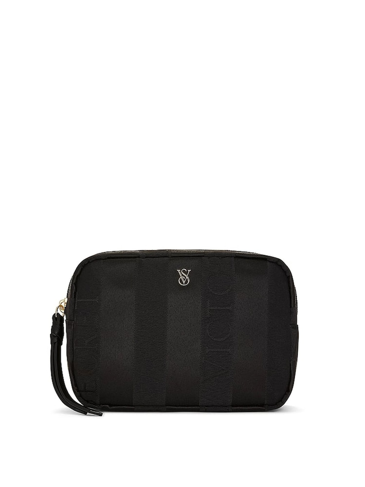 Victoria's Secret Black Jacquard Stripe Make Up Bag - Image 1 of 3 Victoria's Secret Black Jacquard Stripe Make Up Bag - Image 1 of 3