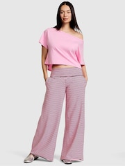 Victoria's Secret Pink Pink/Purple Stripe Foldover Wide leg Trousers - Image 2 of 3