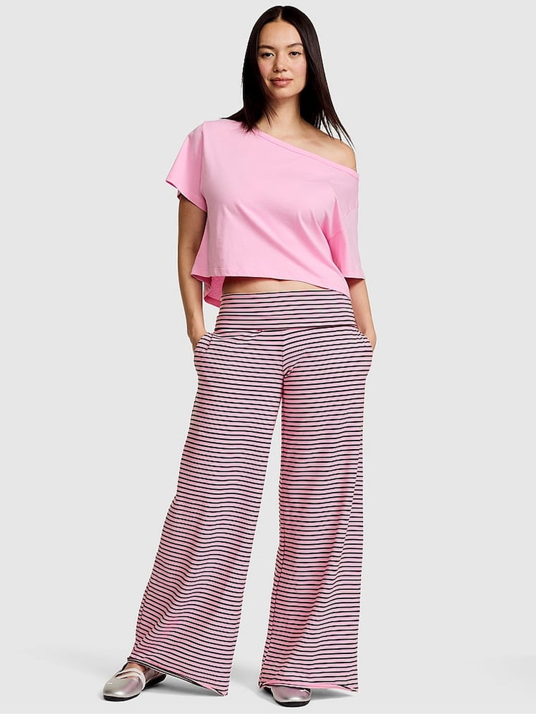 Victoria's Secret Pink Pink/Purple Stripe Foldover Wide leg Trousers - Image 2 of 3