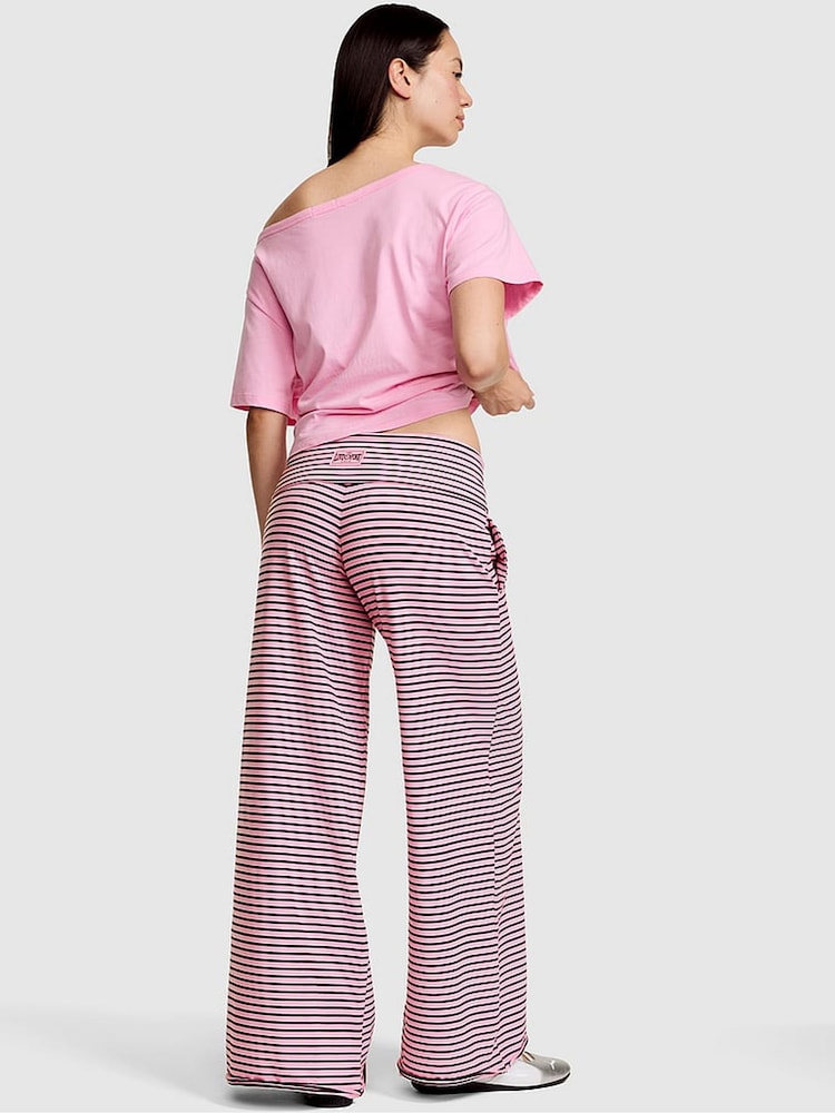 Victoria's Secret Pink Pink/Purple Stripe Foldover Wide leg Trousers - Image 3 of 3