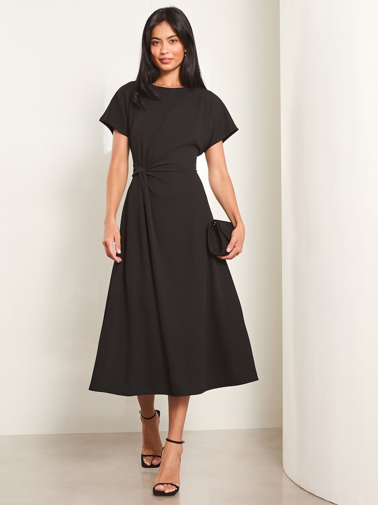 Lipsy Black 2 Petite Knot Side Midi Dress - Image 1 of 4