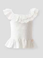 Angel & Rocket Charlie 刺繍 フリル シャーリング ノースリーブトップ - 画像 1 / 2