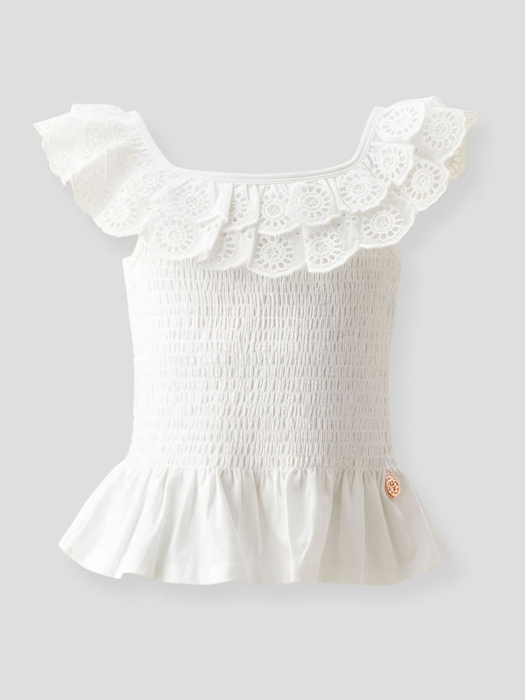 Angel & Rocket Charlie 刺繍 フリル シャーリング ノースリーブトップ - 画像 1 / 2