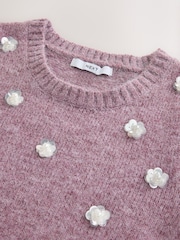 Lilac Purple Crew Neck Short Sleeve Embellished Knit Jumper - Image 2 of 3