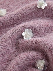 Lilac Purple Crew Neck Short Sleeve Embellished Knit Jumper - Image 3 of 3