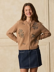chameau - Cardigan en maille à Manches longues à Col rond Fleuri - Image 2 de 7