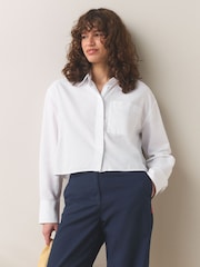 White Casual Long Sleeve Cropped Shirt - Image 1 of 7