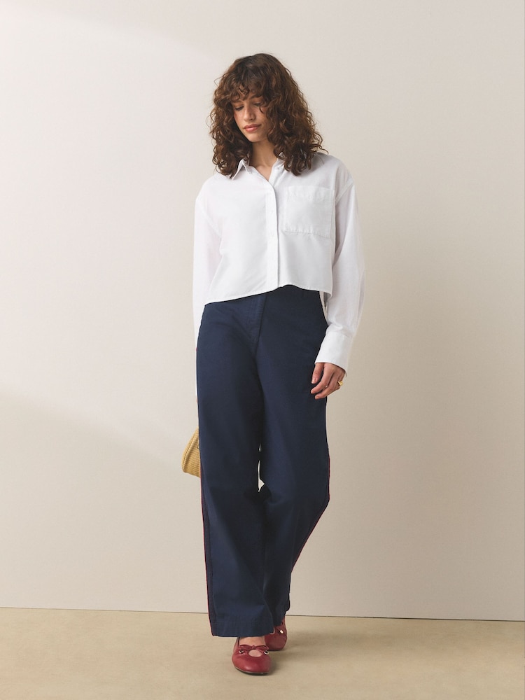 White Casual Long Sleeve Cropped Shirt - Image 2 of 7 White Casual Long Sleeve Cropped Shirt - Image 2 of 7