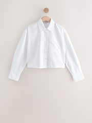 White Casual Long Sleeve Cropped Shirt - Image 5 of 7