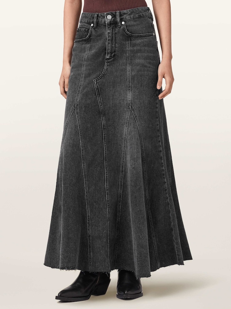 AllSaints Black Alma Denim Skirt - Image 1 of 7 AllSaints Black Alma Denim Skirt - Image 1 of 7