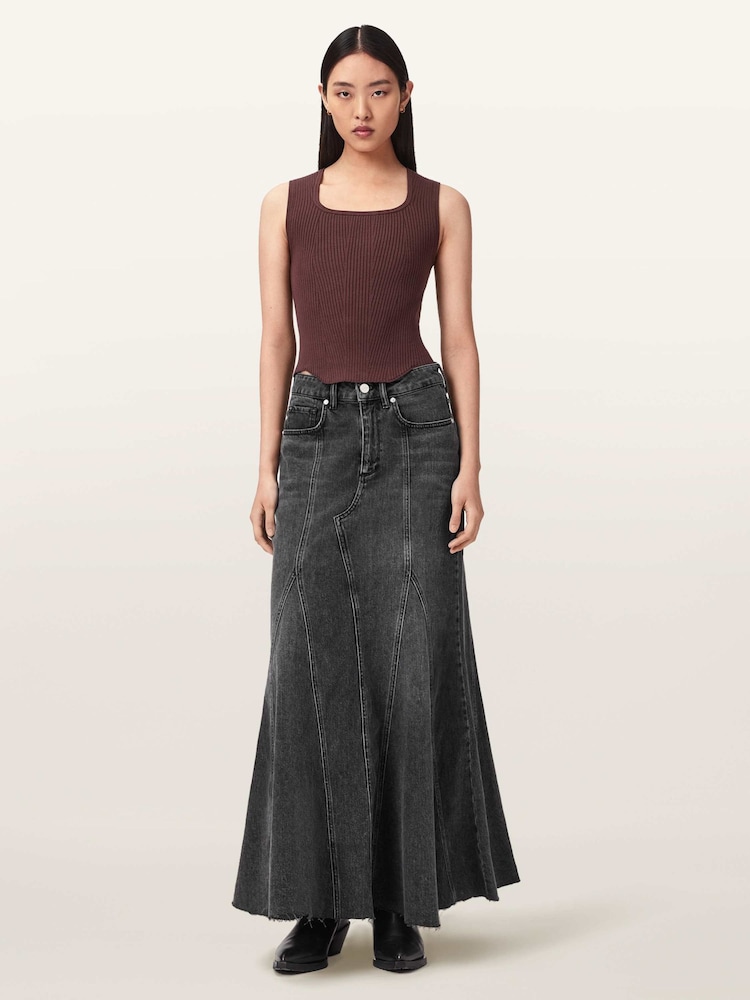 AllSaints Black Alma Denim Skirt - Image 2 of 7 AllSaints Black Alma Denim Skirt - Image 2 of 7