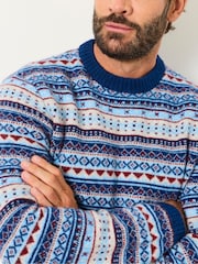 FatFace Blue Fairisle Knitted Crew Neck Jumper - Image 3 of 5