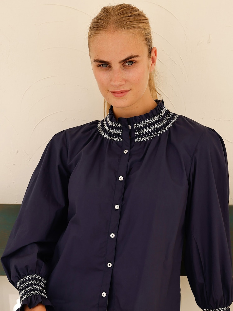 Aspiga Blue Embroidered Smocked Blouse - Image 1 of 4