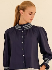 Aspiga Blue Embroidered Smocked Blouse - Image 3 of 4